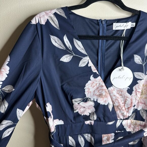 Petal + Pup Jumpsuit Women XL Navy Pink Floral Long Sleeve Wide-Leg Prairie Core - Picture 6 of 16